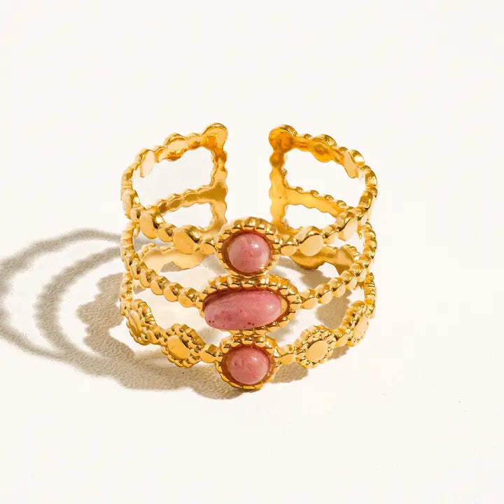 Solar Halo Adjustable Ring with Natural Stone