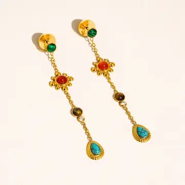 Bloomlight Drops 18K Gold Non-Tarnish Boho Gemstone Drop Earrings