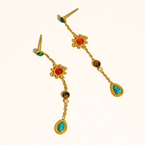 Bloomlight Drops 18K Gold Non-Tarnish Boho Gemstone Drop Earrings
