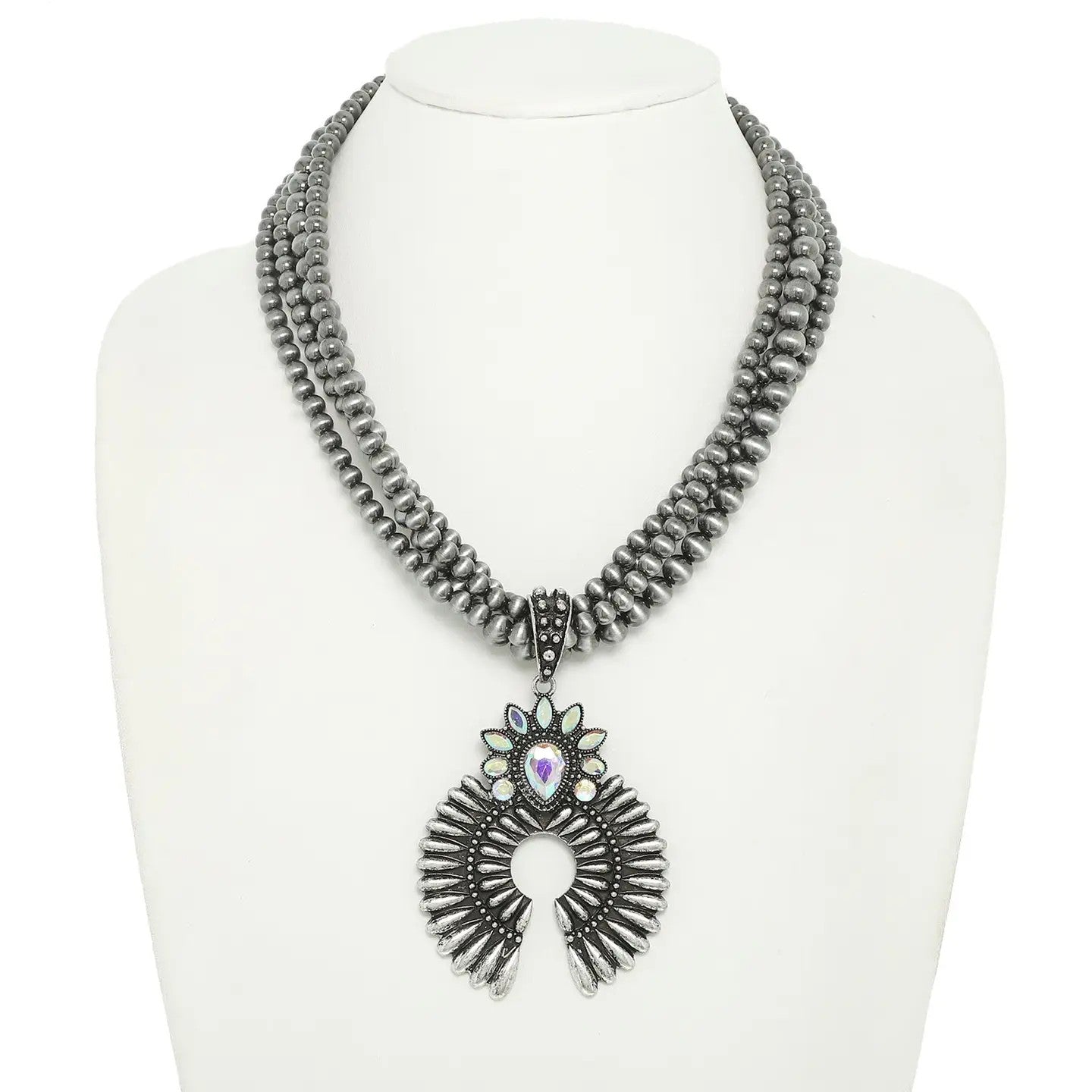 Canyon Whisper Western Multi-Layer Crystal Embellished Pendant Necklace