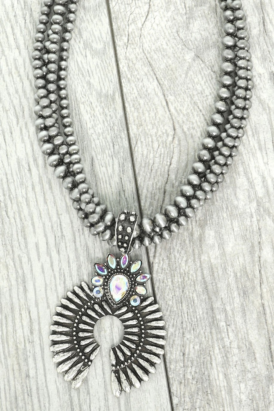 Canyon Whisper Western Multi-Layer Crystal Embellished Pendant Necklace