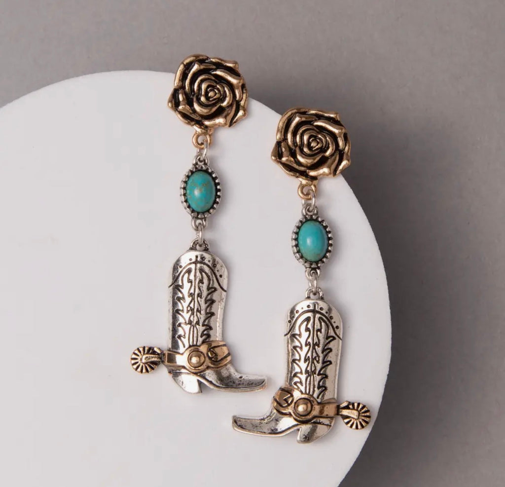Boot & Rose Drop Earrings