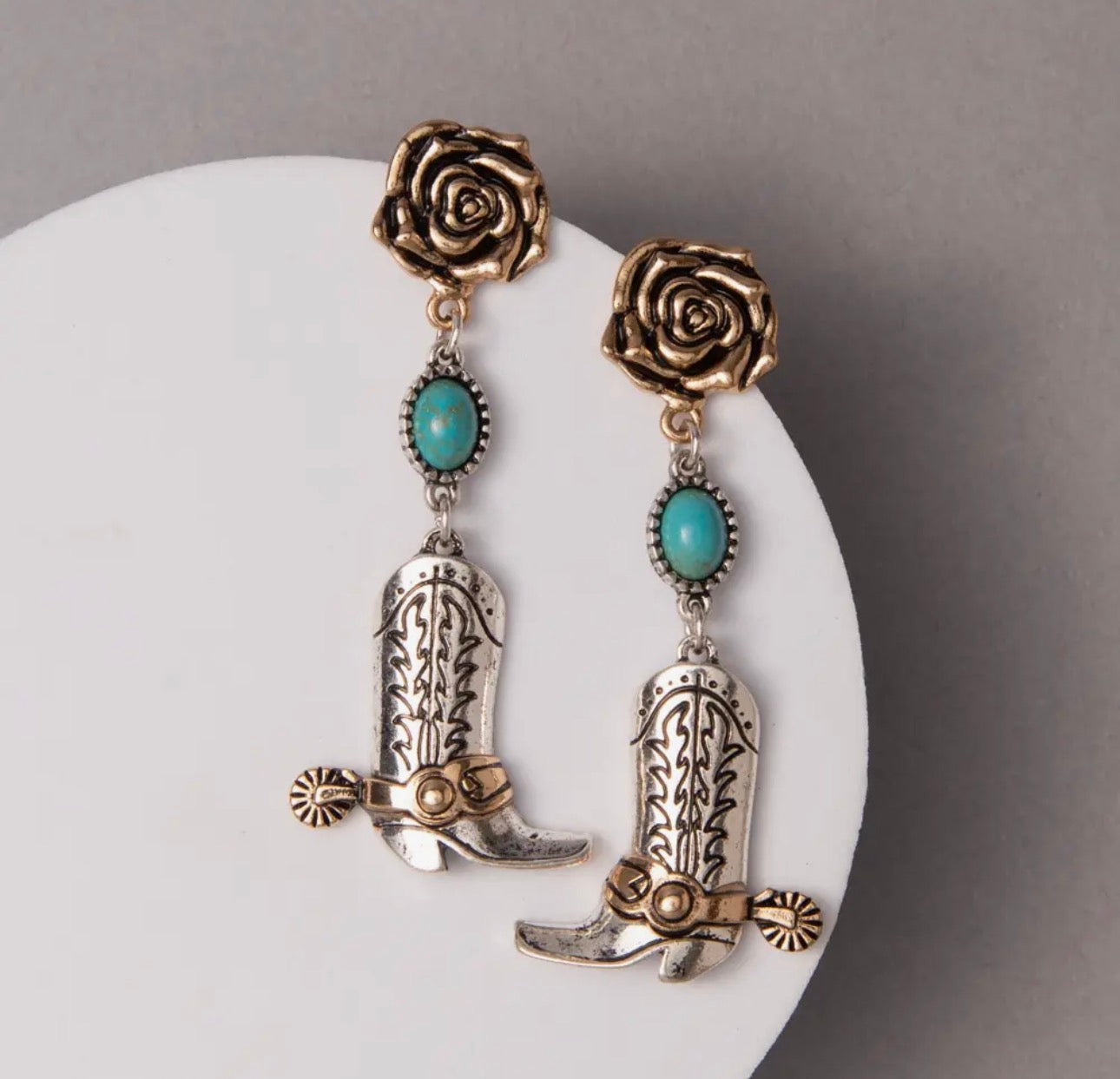 Boot & Rose Drop Earrings
