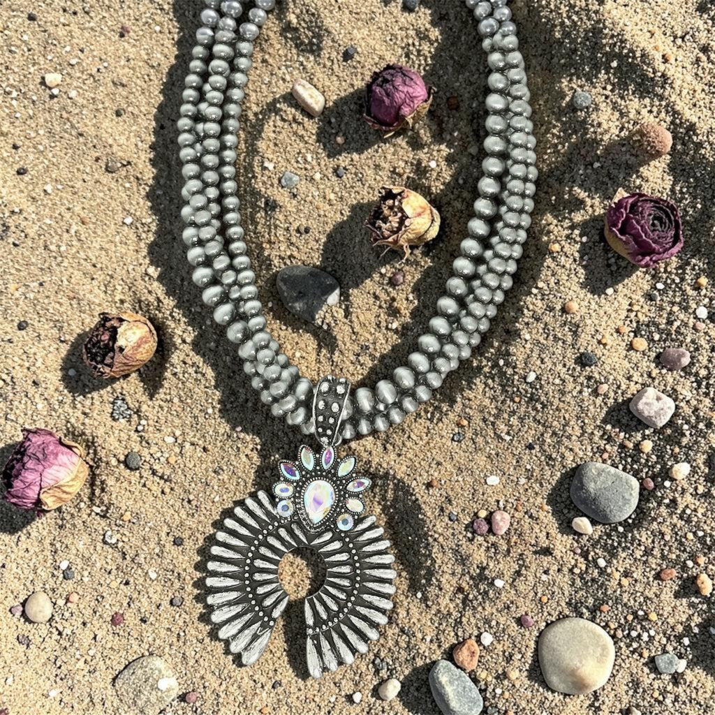 Canyon Whisper Western Multi-Layer Crystal Embellished Pendant Necklace